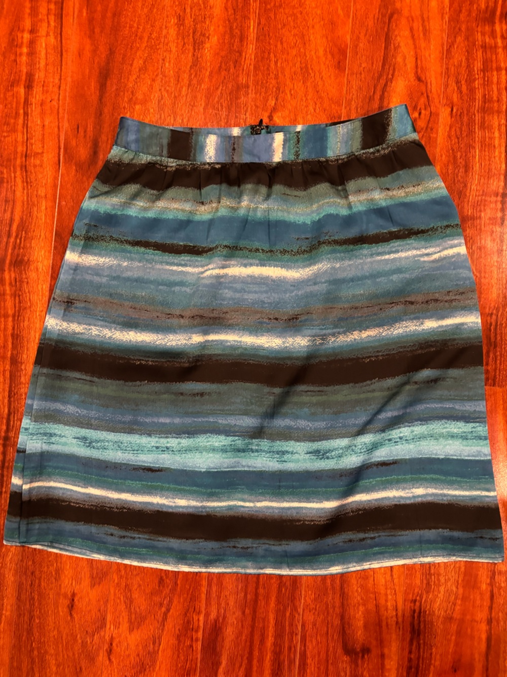 Apostrophe Teal Blue Black Striped Satin Skirt